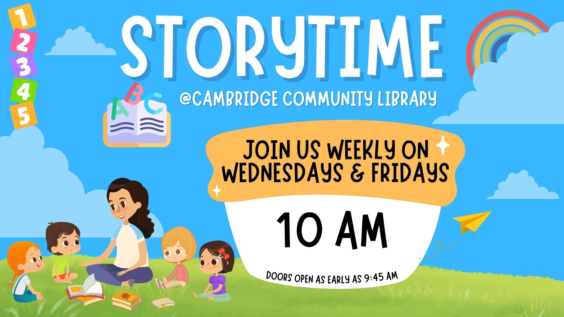 Fall 2025 Storytime every wednesday and friday at 10 am